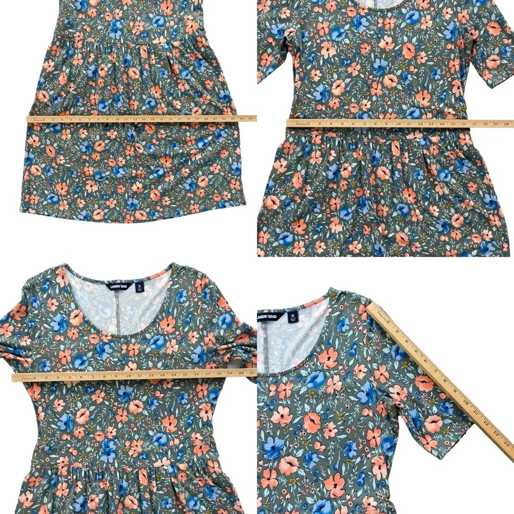 Lands’ End Womens Medium Gray Blue Orange Floral Short Sleeve Midi T-shirt Dress - Picture 5 of 16